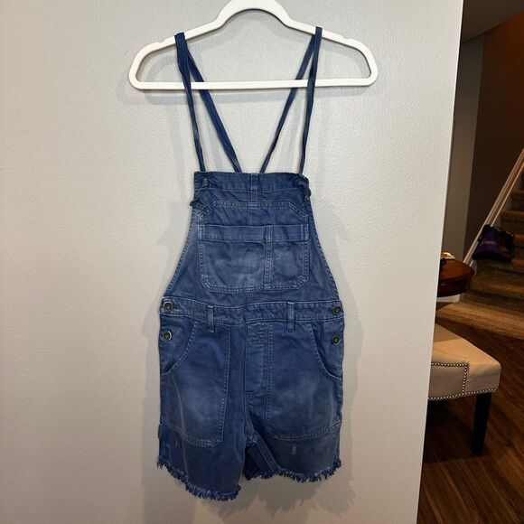 Free People Blue Denim Shortalls Size 0 - Picture 1 of 9